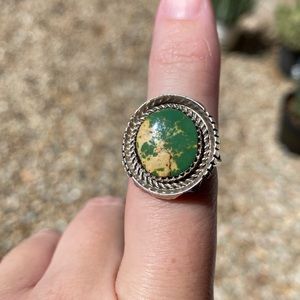 Sterling Silver Green Turquoise. Signed. Size 8.